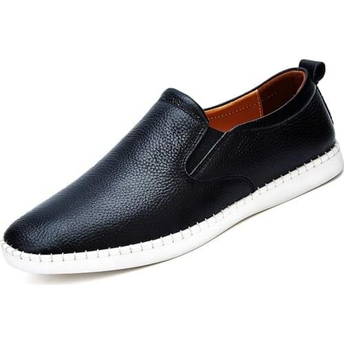 FL JUMPMORE Big Size Men Genuine Leather Shoes Slip On Black Shoes Real Leather Loafers Mens Moccasins Shoes Italian Designer