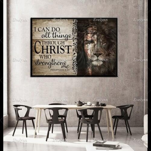 I Can Do All Things Through Christ Wall Decor, Lion Jesus Wall Art, Lion Of Judah Poster, Jesus Easter Home Decor Print Canvas