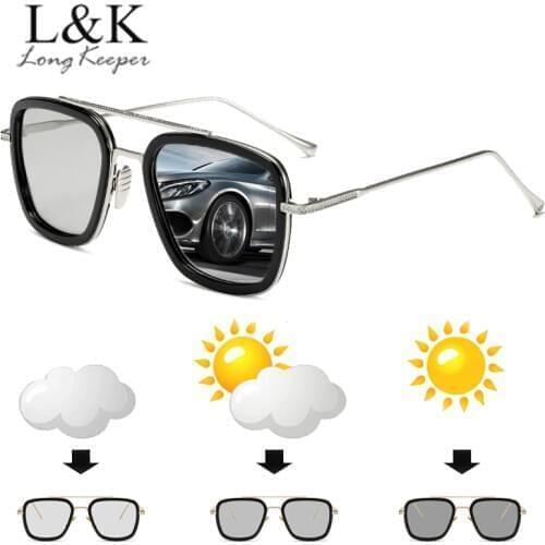 Classic Polarized Photochromic Sunglassses Men Tony Stark Iron Man Vintage Steampunk Goggles Male Chameleon Metal Sun Glasses