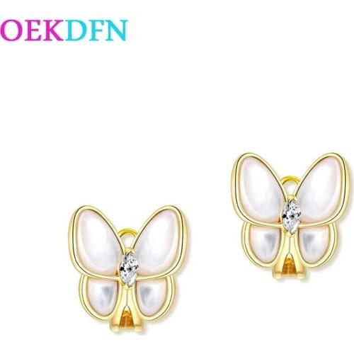 OEKDFN 100% 925 Sterling Silver Stud Earrings For Women Elegant White Gemstone Birthstone Party Wedding Fine Jewelry Ladies Gift
