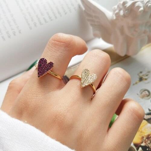 925 Sterling Silver Graduation Jewelry Micro Paved CZ Wine Red Clear Zircon Love Heart Open Engagement Promise Wedding Ring