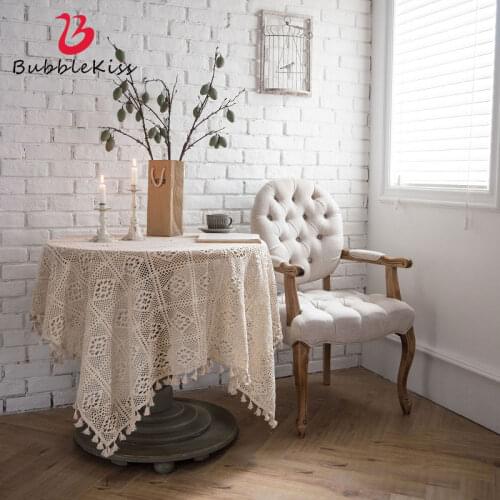 Bubble Kiss Tablecloth Cotton And Polyester Retro American Crochet Knit Hollow Out Anti-Stain Dining Tables Coffee Table Decor