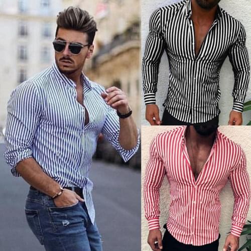 Shirts 2020 Brand Fashion Men Luxury Stylish Striped Button Casual Dress Shirts Long Sleeve Slim Fit Shirts Classic-fit Comfort