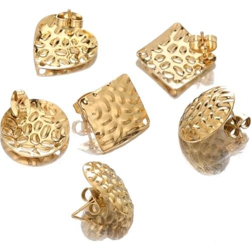 10pcs Gold Stainless Steel Heart Earrings Ear Studs Embossed Earring Connector Findings Components for DIY Gifts Jewelry Making