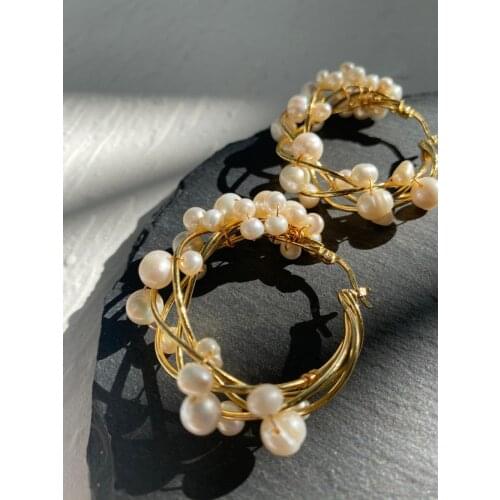 RISPADA EH33752 Retro elegant Natural Pearl Hoop Earrings