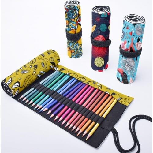 12/24/36/48/72 Holes School Stationery Storage Bag Fashion Creativity Print Canvas Pencil Case Student Roll Pen Curtain Unisex
