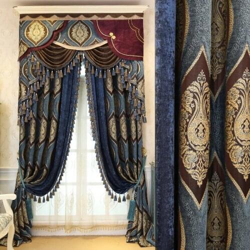 Chenille Fabric Curtains for Living Dining Room Bedroom European-style Embroidery Curtains Tulle Finished Product Customization