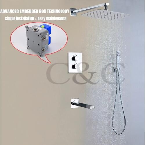 With Embedded Box Thermostat Rainfall Bath Shower Mixer Faucet Set UFO Air Drop Water Saving Shower Head 002T-30X20TA-2S