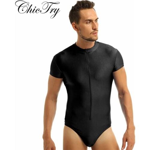 Adults Male Mens Ballet Dance Leotard Mens Unitard Bodysuit Dance Costumes Men Front Zipper High Cut Body Suit Dancewear Romper