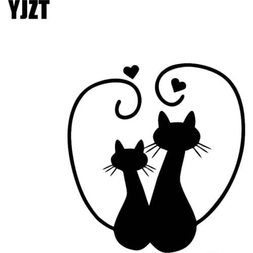 YJZT 13CM*13.9CM Car Sticker Decor Vinyl Decal Cat Kitten Pet Love Heart Couple Black Silver C10-02456