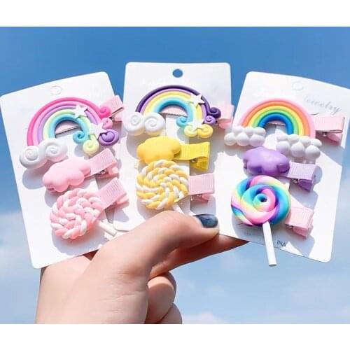 3pc/set Rainbow Hairpins Cute Girl Cartoon Bobby Pin Hair Clips for Girls Children Headband Kids Hair Accessories Scrunchie