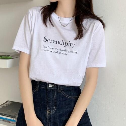 2021 New Korean Version Simple Fashion Short-Sleeved Top Real Price White Letter Printed T-Shirt Women Summer