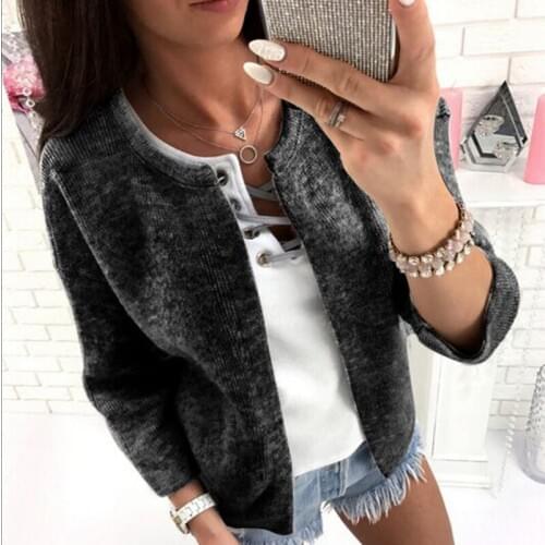 CFYH New Fashion Women O-Neck Casual Short Jacket Coat Long Sleeve Outwear Up Slim Basic Jacket Tops