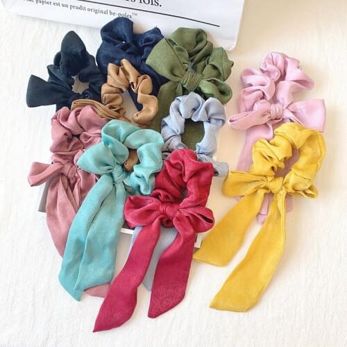 Free shipping ins solid bow ribbon women scrunchies fashion girls hair band Ponytail Holder Hair accessories