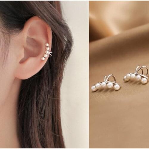 Genuine 925 Sterling Silver Pearl No Pierced Charming Ear Clip On Earrings for Women Girl Office Party Ear Cuff Jewelry