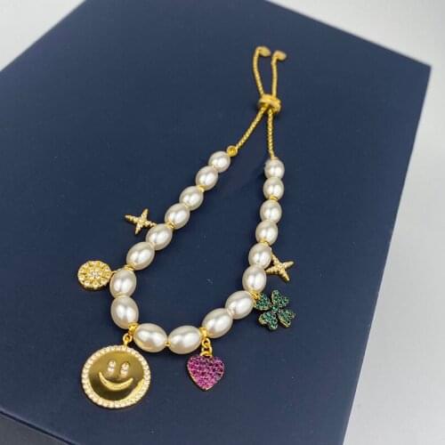 SLJELY Fashion 925 Sterling Silver Smile Face Heart Leaf Sun Star Lucky Charm Adjustable Pearl Bracelet Women Fine Brand Jewelry