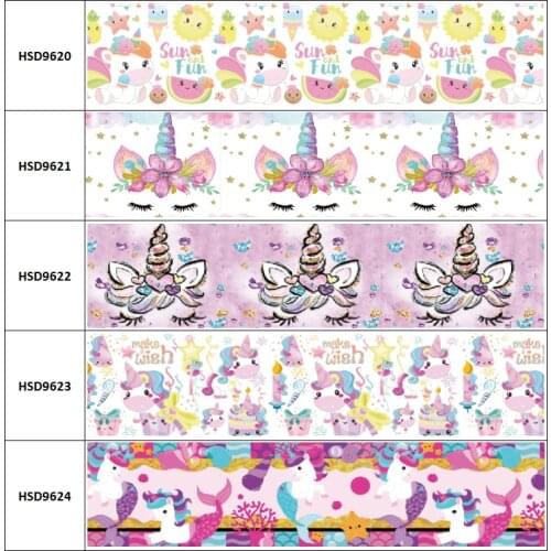 10yard New Merimaid Unicorn Fruit Cartoon Grosgrain Ribbon Accessory Hairbow Headwear Decoration DIY Wholesale OEM 38MM 75MM