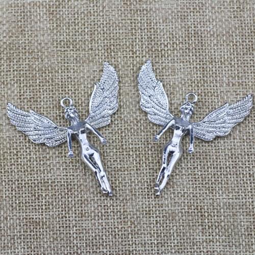 2 Pieces 48*55mm Newest Style Antique Silver Color Mixed Alloy Angel Wings Vintage Charms Pendant For DIY Jewelry Making