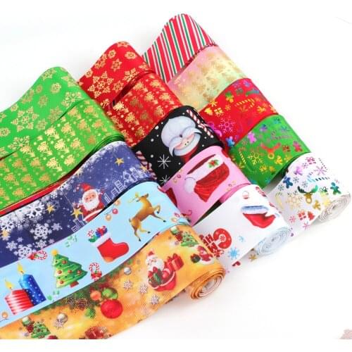 2 yards 75mm Christmas Ribbon Decoration Printing Santa Claus Grosgrain Ribbon Gift Wrapping Hair Bows DIY Christmas Ribbon