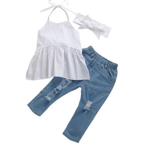 2020 Summer Baby Girl Clothes Sleeveless Strapless Top Backless +Hole Long Pants Outfit Set Clothes 1-6T