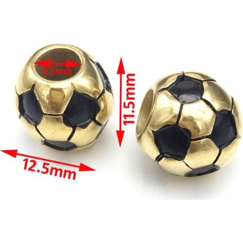 5pcs Stainless Steel Gold Tone Big Hole Soccer Football Charm with Black Enamel Charm Sport Bead Fit DIY Charms Bracelets