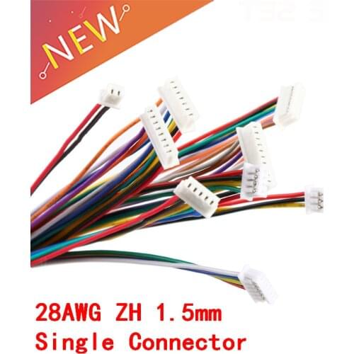 5Pcs ZH 1.5 Connector Cable Wire ZH1.5 1.5mm 2/3/4/5/6/7/8/9/10 Pin Single Connectors Electronic Line Terminal Plug 10cm length