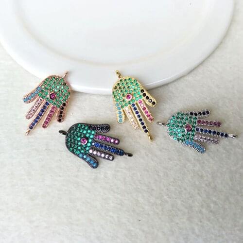 5Pices Tiny CZ crystal Hamsa Hand Connector,CZ zircon Micro pave Pendant Charm,Jewelry Finding DIY Bracelet necklace making C122