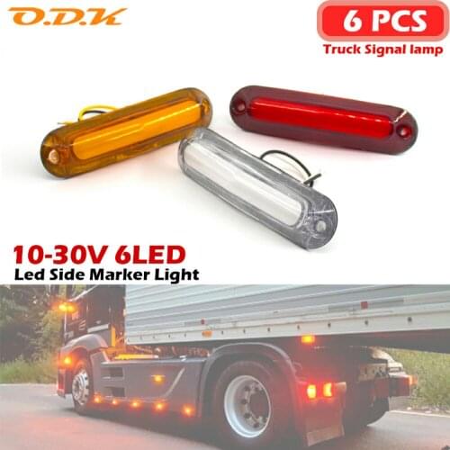 6PCS Car Warning Light 6 LED Light For Trailer Truck Lorry Orange White Red LED Side Marker Indicator Lamp 12V 24V
