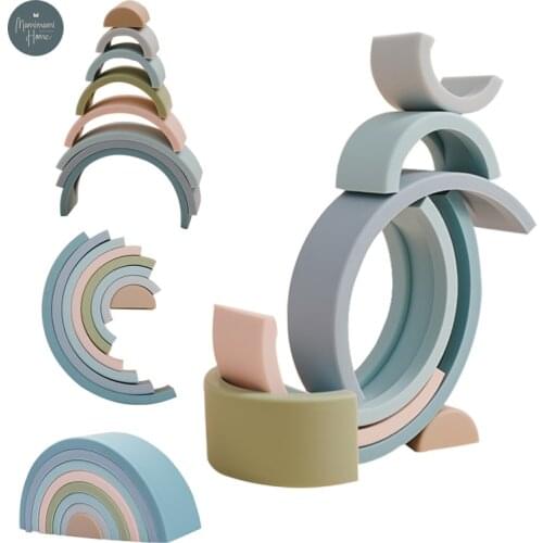 8 Pcs Baby Toy Soft Building Blocks Safe Silicone Rainbow Building Blocks DIY Creative Stacking Balance Game Montessori Toy