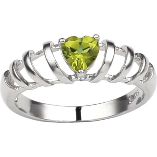 925 Silver Women Ring 5x5mm Heart Shape Natural Green Peridot Gemstone Jewelry August Birthstone Solitary Band R663GPN