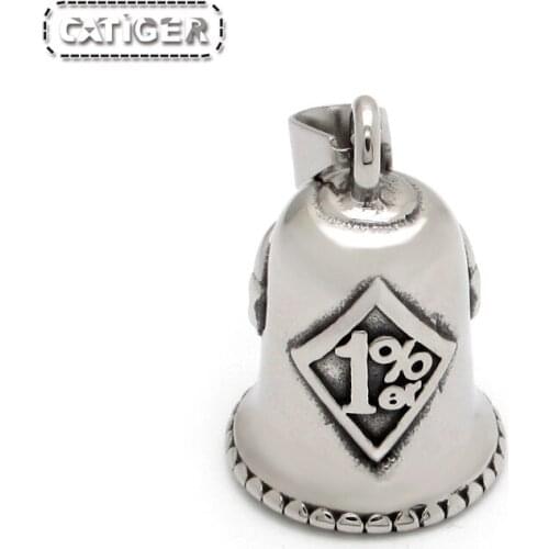Free Shipping Punk 316L Stainless Steel Silver Color Black One Percent 1%er Skull Biker Bell Pendant Jewelry