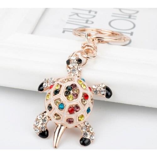 Pretty Tortoise With Colorful Rhinestones Pendant Key Chains For Women Men Charms Keyrings Car Keychain Turtle Key Chain