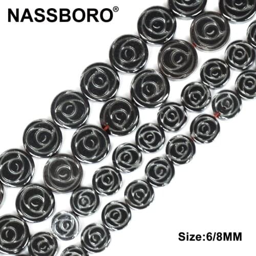 NASSBORO 6mm 8mm Natural Hematite Stone Beads Round Flower Spacer Beads For Jewelry Making Necklace Bracelet Diy Accessories