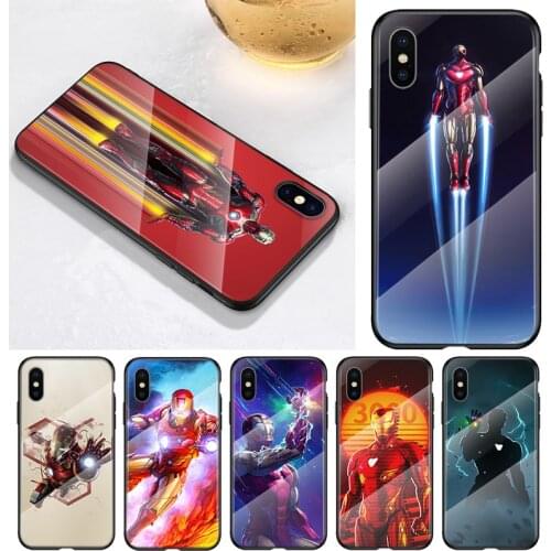 Marvel Iron Man Superhero For Apple iPhone 12 11 8 7 6 6S XS XR SE X 2020 Pro Max Mini Plus Tempered Glass Phone Case