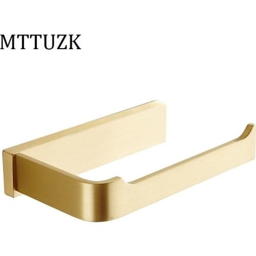 MTTUZK Solid Brass Brushed Gold Paper Holder Wall Mounted Toilet Tissue Holder Roll Tissue Paper Shelf Square Roller Holder