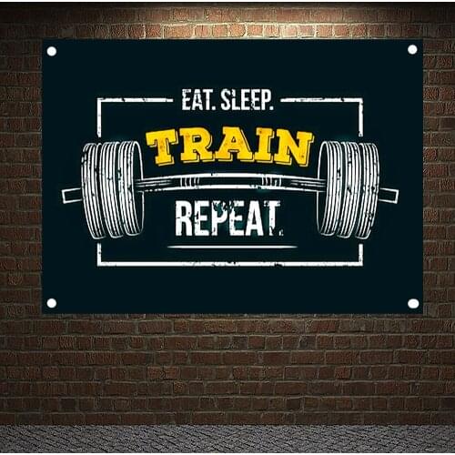 EAT. SLEEP. TRAIN REPEAT. Motivational Workout Poster Canvas Painting Exercise Fitness Banner Flag Bodybuilding Sports Gym Decor