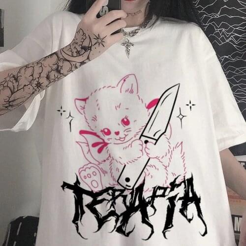 Womens Cute Anime E-Girl Japanese kawaii T-shirt Vintage Harajuku Streetwear Loose Tops Punk Gothic Summer short sleeve tees