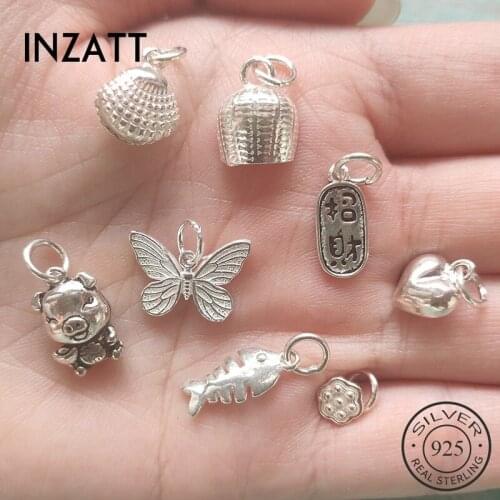 INZATT Real 925 Sterling Silver Pig Butterfly Star Moon Charms Wholesale Dropshipping Handmade Of DIY Geometry Punk Accessories