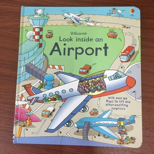 Usborne English childrens 3D Picture flip book LOOK inside an Airport book looking through kids baby educational book