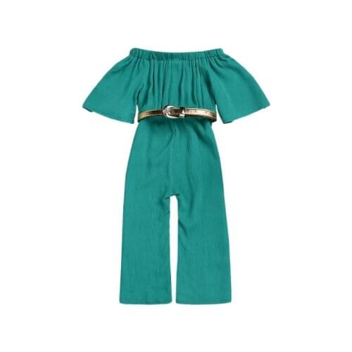 Newborn Kids Baby Girls Off shoulder Romper+Belt 2PCS Jumpsuits Trousers Outfits Clothes Size 1-4T