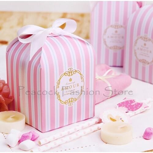 8*8*8cm 10 Pcs pink line Paper Box as Wedding Birthday Christmas Storage Boxes Cookie Candy Chocolate Macaron packaging