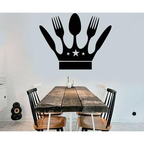 Crown Kitchen Decor Room Decoration Vinyl Wall Stickers Fork Knife Spoon Removable Wall Decals House Decor sign Home Decal B477