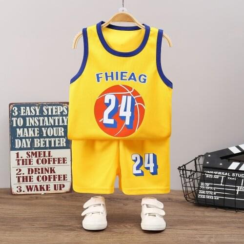 Kids Boys Sports Basketball Clothes Suit Summer New Childrens Fashion Leisure Letters Sleeveless Baby Vest + Shorts 2pcs
