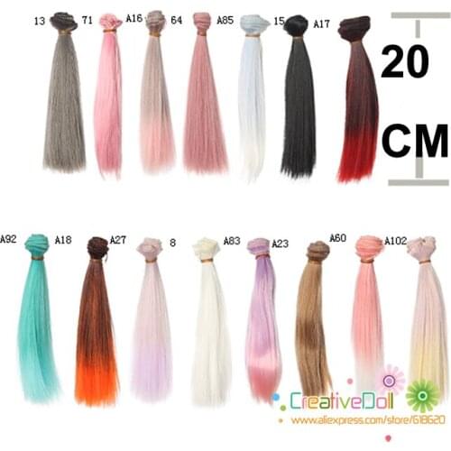 20cm BJD/SD Doll diy hair doll straight hair/wigs black khaki l brown pink colorful hair for doll