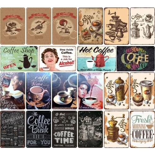Best Hot Coffee Espresso Vintage Metal Signs Always Fresh Traditional Premium for Bar Kitchen Wall Decoration Cafe Billboard