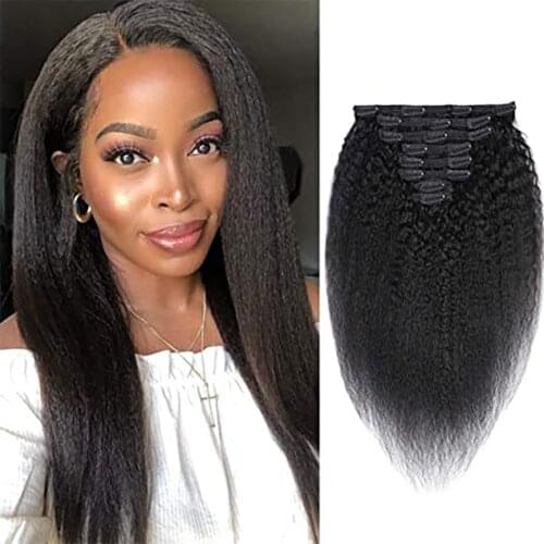 Maxine Kinky Straight Clip in Human Hair Extension Clip Ins for Black Women 100% Human Hair Natural Black Double Weft Thick Soft