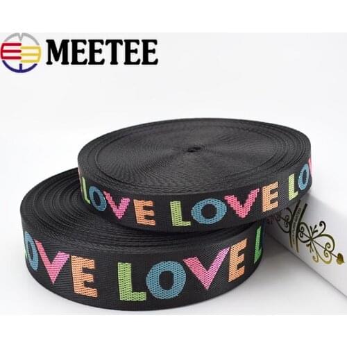 Meetee 8yards 25/38mm Nylon Jacquard Webbing Tape LOVE Ribbon DIY Bag Shoulder Strap Garment Decoration DIY Sewing Accessories