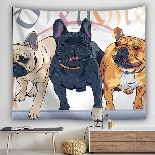 Cartoon Bulldog Wall Hanging Tapestry Animal Hippie Tapestry Pet Cat Dog Pug Beach Rug Yoga Mat Decorative Wall Cloth Tapestries