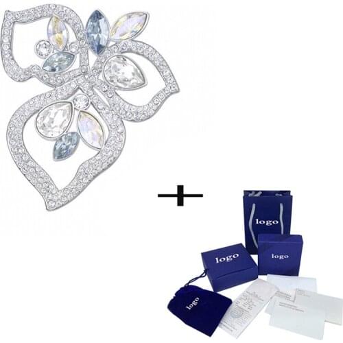 SWA Fashion New Aromatic Leaf-shaped Sparkling Crystal Brooch Personality Simple Wild Lady Jewelry Send Girlfriend Romantic Gift