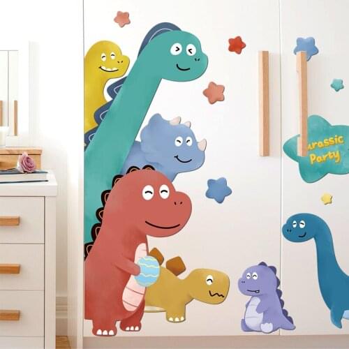 Cartoon Dinosaur Wall Stickers Boy Girl Kids Room Decor Aesthetic Bedroom Door Sticker Nursery Decoration Pegatinas De Pared